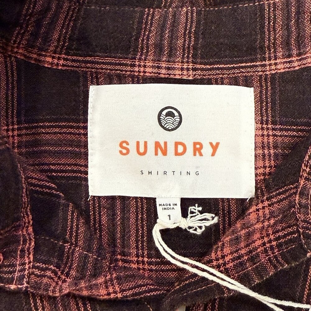 NWT Sundry Button Down Plaid Cotton Pink Black Shirt Womens size 1 Small - Picture 6 of 11